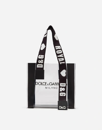 Shop Dolce & Gabbana Street Shopping Bag In Clear Pvc With Logo In Azure