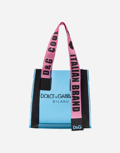 Shop Dolce & Gabbana Street Shopping Bag In Clear Pvc With Logo In Azure