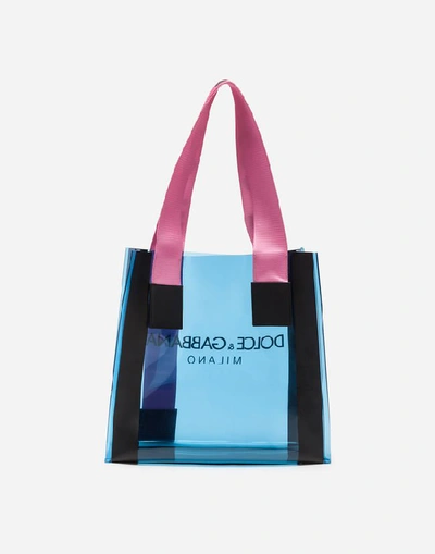 Shop Dolce & Gabbana Street Shopping Bag In Clear Pvc With Logo In Azure