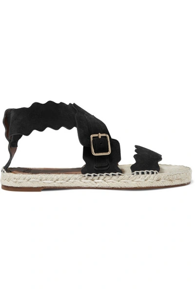 Shop Chloé Lauren Suede Espadrille Sandals In Black