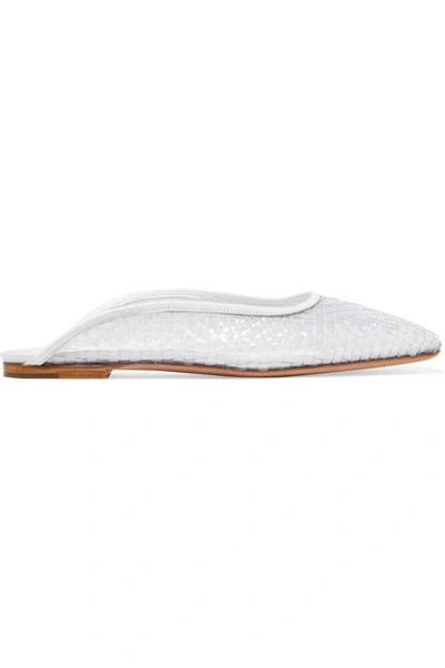 Shop Rosetta Getty Leather-trimmed Woven Perspex Slippers In White