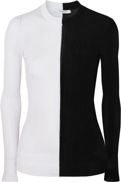 Shop Givenchy Two-tone Ribbed-knit Sweater In Black