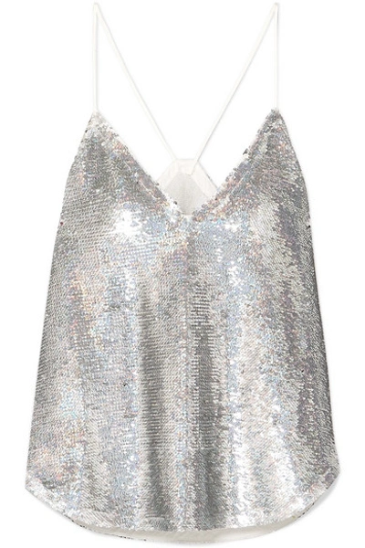 Shop Iro Ernet Sequined Crepe Camisole In Silver