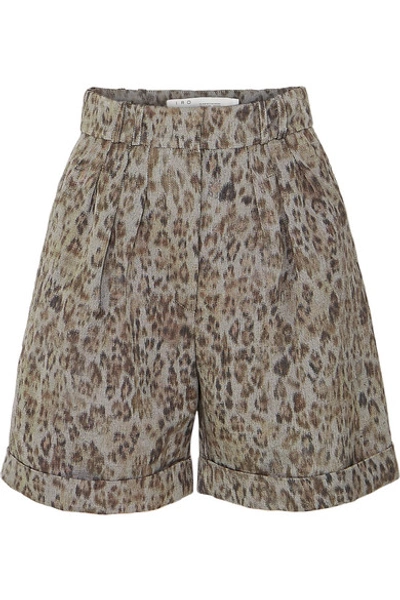 Shop Iro Vainness Leopard-print Linen-blend Shorts In Gray