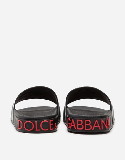 Shop Dolce & Gabbana Rubber And Calfskin Sliders With High-frequency Detailing In Pink