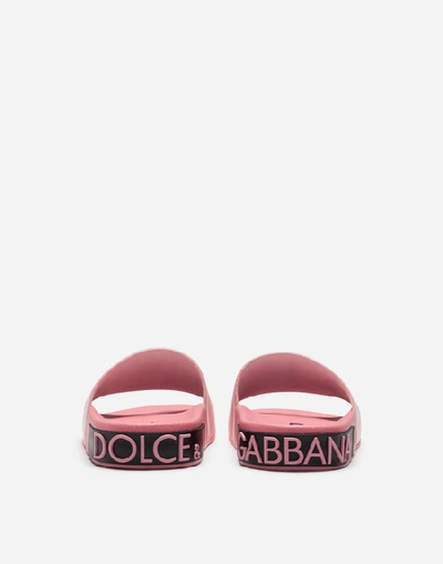 Shop Dolce & Gabbana Rubber And Calfskin Sliders With High-frequency Detailing In Pink