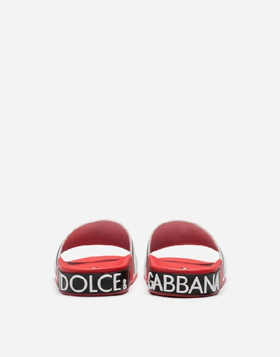 Shop Dolce & Gabbana Rubber And Calfskin Sliders With High-frequency Detailing In Pink