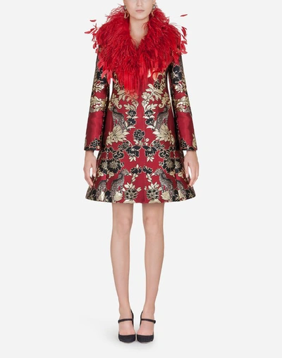 Shop Dolce & Gabbana Lurex Jacquard Coat In Red