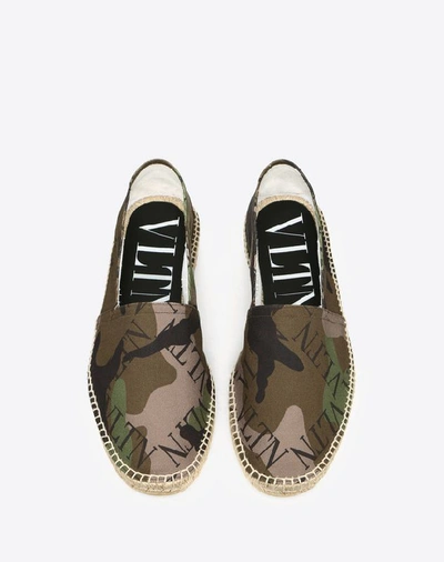 Shop Valentino Garavani Uomo Canvas Espadrille With Vltn Grid Man Dark Green 100% Cotton 45 In Military Green