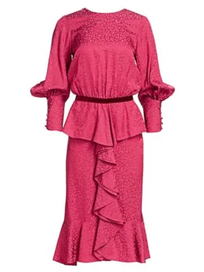 Shop Johanna Ortiz Harlem Renaissance Peplum Dress In Magenta