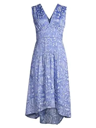 Shop Elie Tahari Celeste Floral Empire Waist A-line Dress In Cornflower