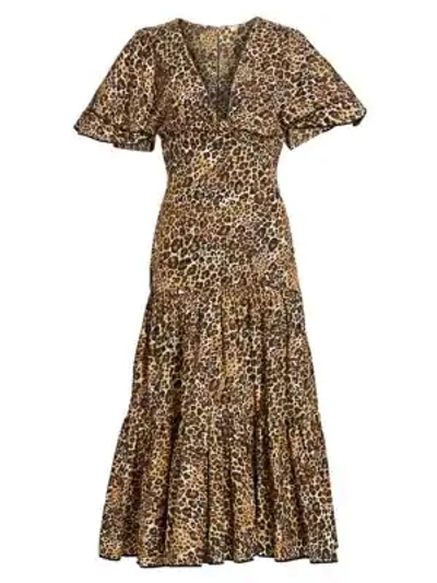 Shop Johanna Ortiz Animal Jewel Short Sleeve Midi Dress In Leopard Classic