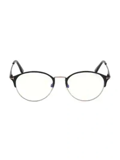 Shop Tom Ford 51mm Blue Block Round Eyeglasses In Black