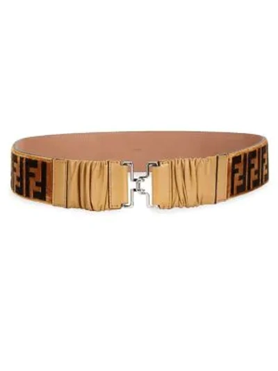 Shop Fendi Leather Logo Belt In Camel Brown