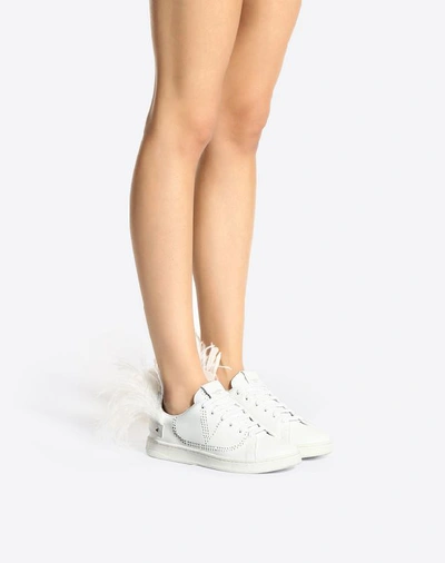 Shop Valentino Garavani Leather Backnet Sneaker With Feathers In White
