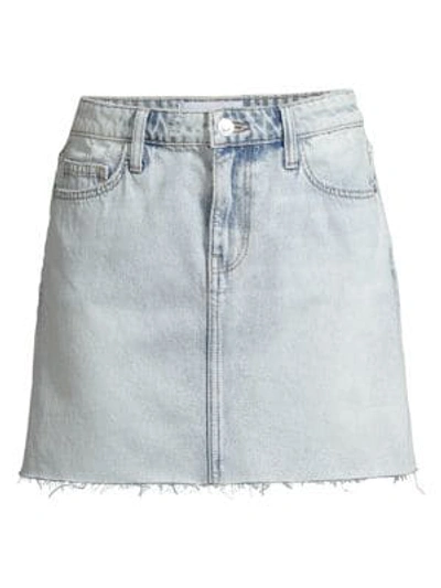 Shop Current Elliott The Five-pocket Raw-edge Denim Mini Skirt In Southerly Fray Hem