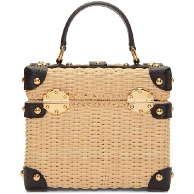 Shop Dolce & Gabbana Beige & Black Raffia Box Top Handle Bag