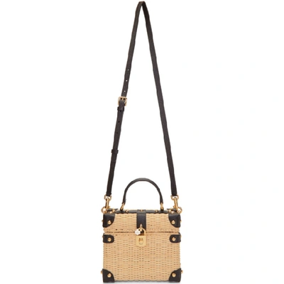 Shop Dolce & Gabbana Beige & Black Raffia Box Top Handle Bag