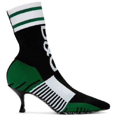 Shop Dolce & Gabbana Black & Green Sock Boots