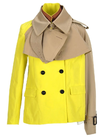 Shop Sacai Layered Trench Jacket In Beige + Yellow