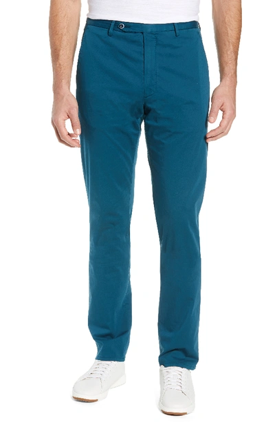 Shop Zanella Noah Flat Front Straight Leg Stretch Cotton Chino Trousers In Turquoise