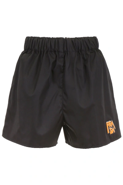 Shop Prada Patch Detail Shorts In Black