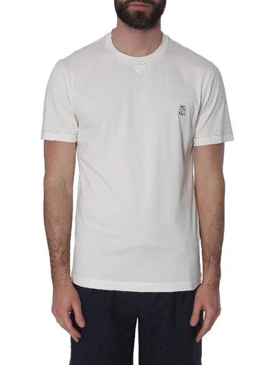 Shop Brunello Cucinelli Logo-embroidery T-shirt In White