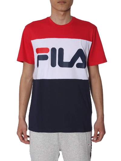 Fila Logo Print Colour Block T-shirt In Red | ModeSens