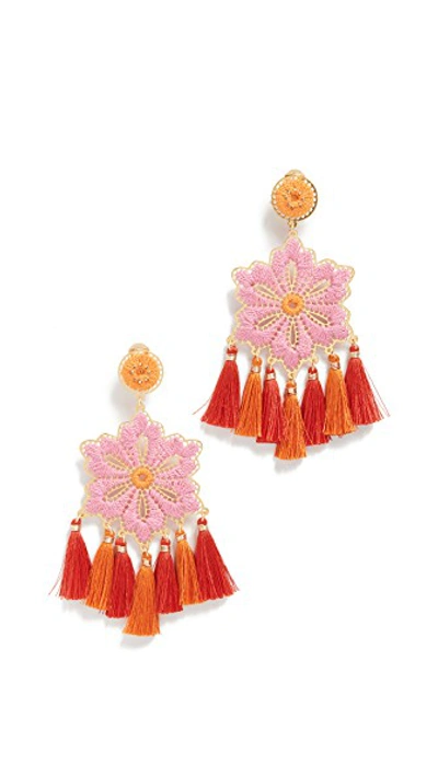 Shop Mercedes Salazar Hibiscus Rosa Earrings In Pink/orange