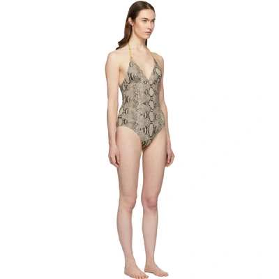 Shop Stella Mccartney Beige And Black Timeless Snake One-piece Swimsuit In 150 Cream