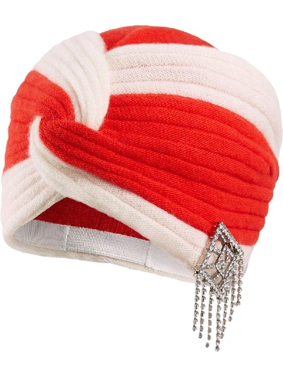 Shop Gucci Wool Headband With Crystal Art Deco Gg - Red
