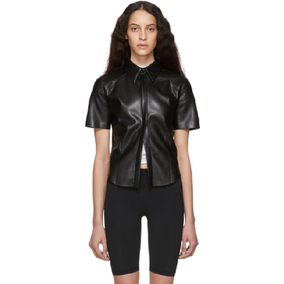 Shop Nanushka Black Vegan Leather Clare Shirt