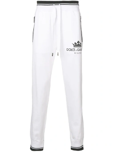 Shop Dolce & Gabbana Crown Logo Print Track Pants - White