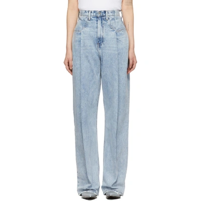 Shop Alexander Wang Blue Brace Pleated Jeans In 113 Pebbleb