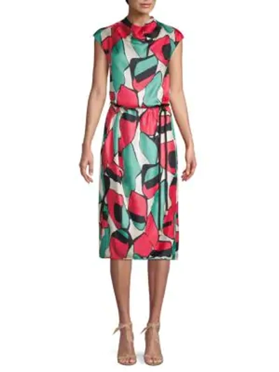Shop Marc Jacobs Printed Silk Drape-neck Dress In Bright Pink