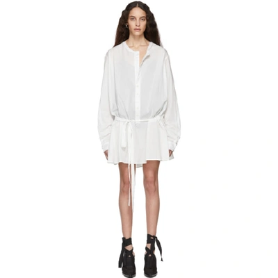 Shop Ann Demeulemeester White Belted Shirt Dress