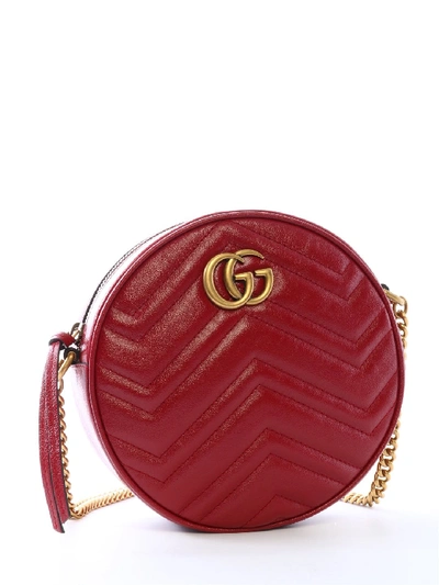 Shop Gucci Gg Marmont Mini Round Shoulder Bag In Red