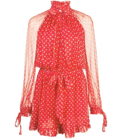 Shop Zimmermann Tienk Sheer Polka Dot Romper In Red