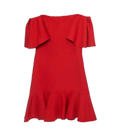 Shop Valentino Off The Shoulder Ruffle Crepe Mini Dress In Red