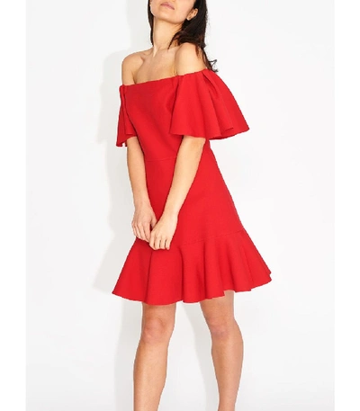 Shop Valentino Off The Shoulder Ruffle Crepe Mini Dress In Red