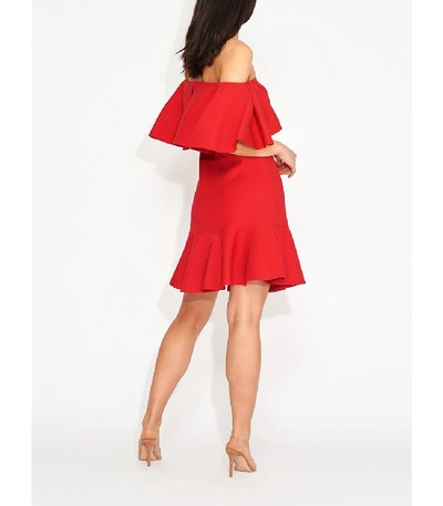 Shop Valentino Off The Shoulder Ruffle Crepe Mini Dress In Red