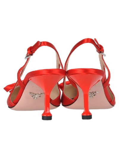 Shop Prada Satin Slingbacks In Red