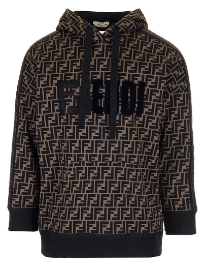 Shop Fendi Monogram Logo Hoodie In Multi