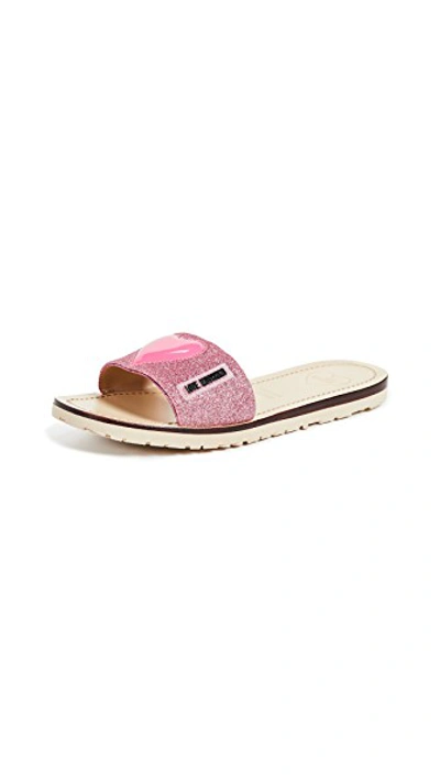 Shop Moschino Padded Heart Slides In Pink