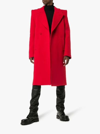 Shop Balenciaga Single-breasted Wool Peacoat In Red