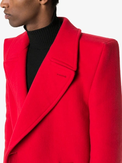 Shop Balenciaga Single-breasted Wool Peacoat In Red
