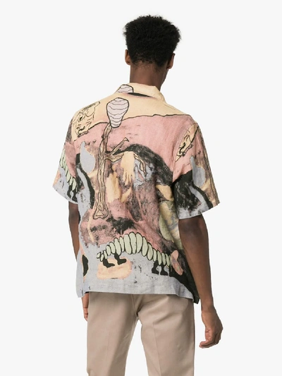 Box shirt short sleeve hot sale acid landscape print linen