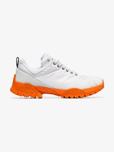 Shop Roa White Oblique Contrast Sole Low Top Leather Sneakers In White/orange