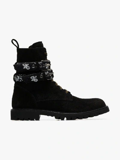 Shop Amiri Black Bandana Strap Leather Combat Boots