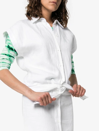 Shop A_plan_application Belted Linen Shirt Dress In White